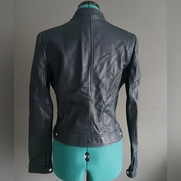 Golce & Gabbana Genuine Leather Dark Blue Motor Jacket Size 44
